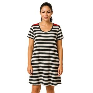 Exist Tunic Dress Striped Charcoal White‎ Red Short Sleeve Scoop Neck Size Large